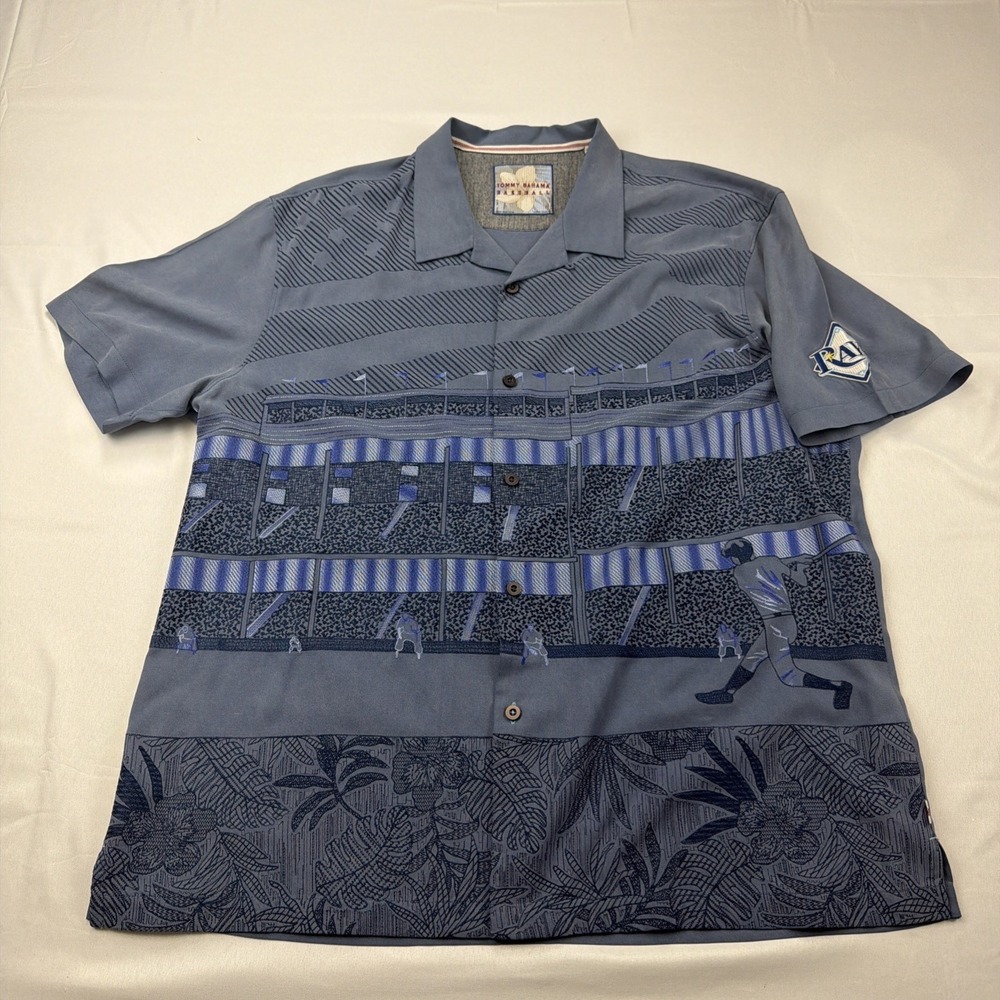 Tommy Bahama Hawaiian‎ Silk Shirt  MLB Tampa Bay Rays XXL Blue Baseball Rare
